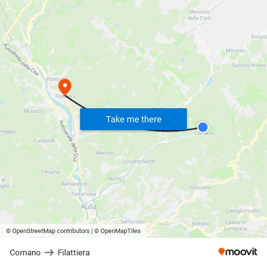 Comano to Filattiera map