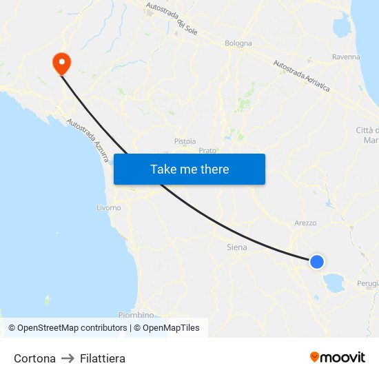 Cortona to Filattiera map
