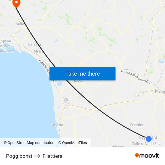 Poggibonsi to Filattiera map