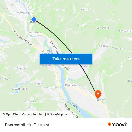 Pontremoli to Filattiera map