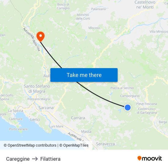 Careggine to Filattiera map