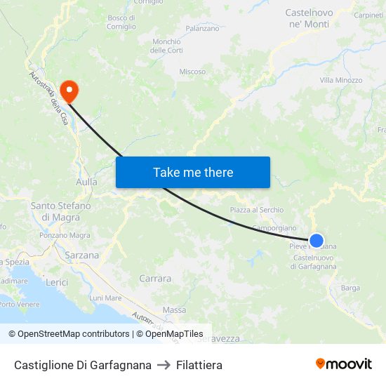 Castiglione Di Garfagnana to Filattiera map