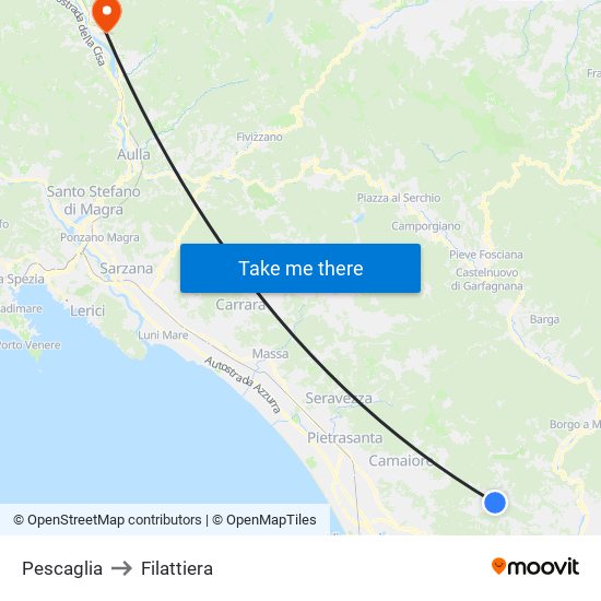 Pescaglia to Filattiera map