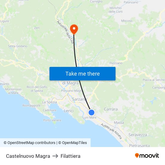 Castelnuovo Magra to Filattiera map