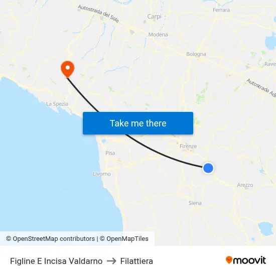 Figline and Incisa Valdarno to Filattiera map
