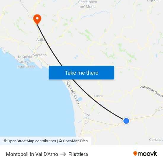 Montopoli In Val D'Arno to Filattiera map