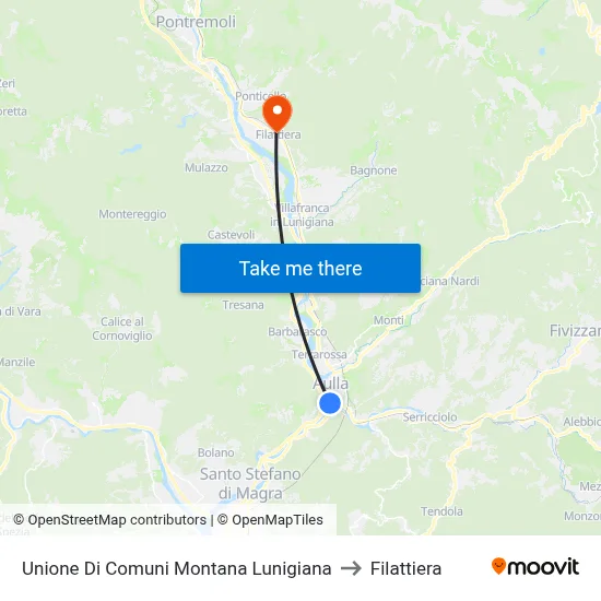 Mountain Union of Municipalities of Lunigiana to Filattiera map