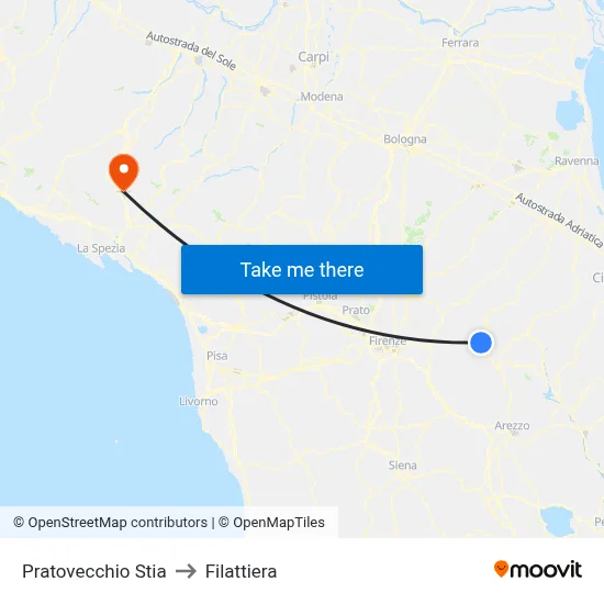 Pratovecchio Stia to Filattiera map