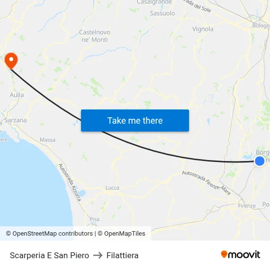 Scarperia and San Piero to Filattiera map