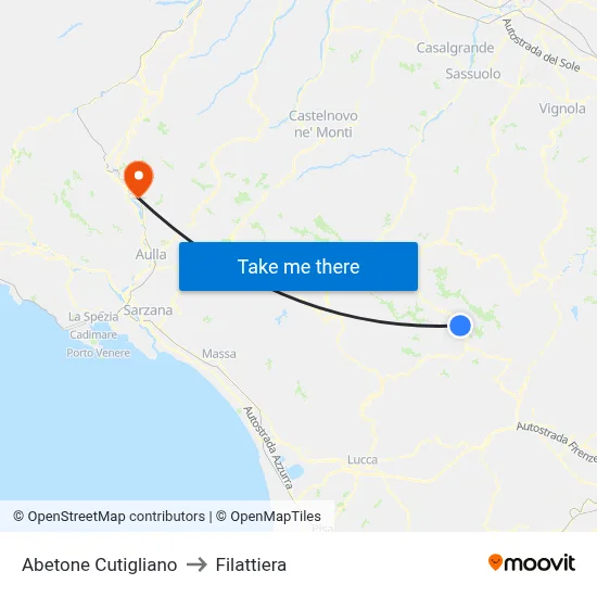 Abetone Cutigliano to Filattiera map