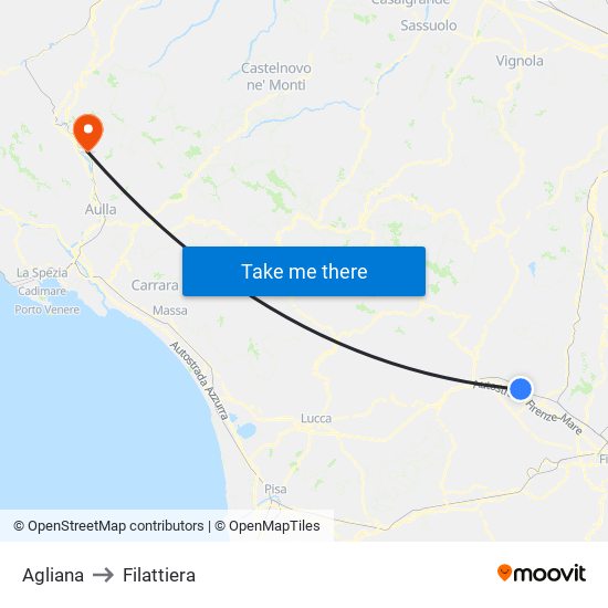 Agliana to Filattiera map