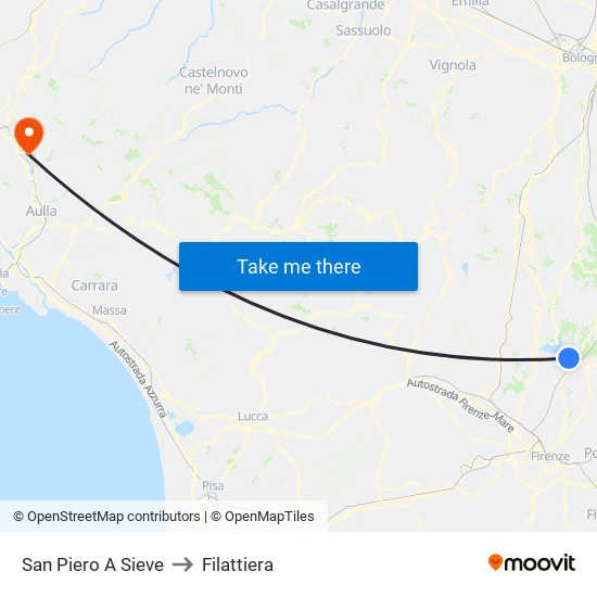 San Piero A Sieve to Filattiera map