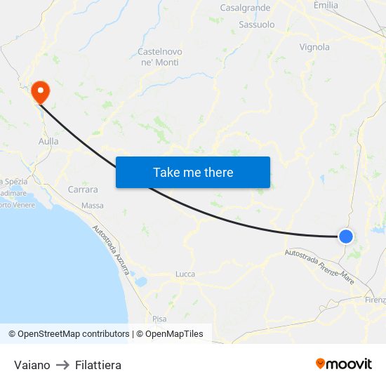 Vaiano to Filattiera map