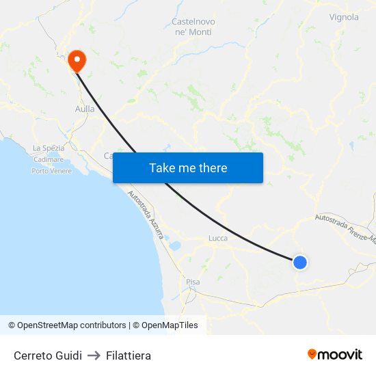 Cerreto Guidi to Filattiera map