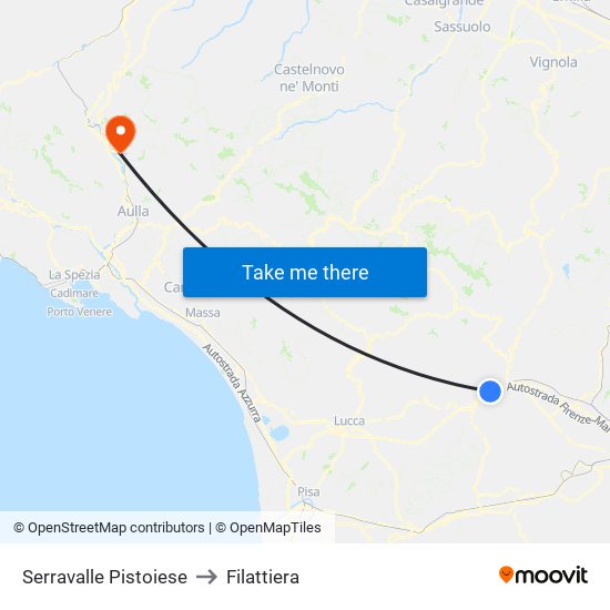 Serravalle Pistoiese to Filattiera map