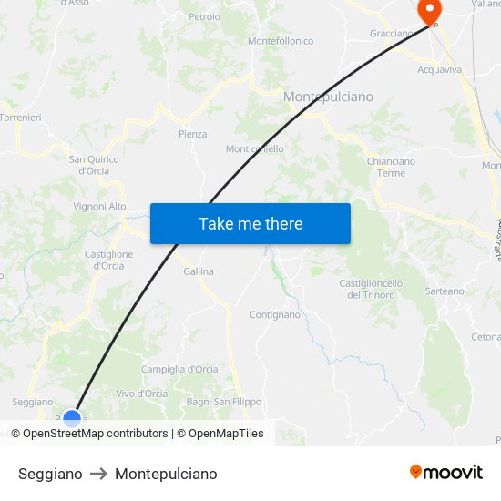 Seggiano to Montepulciano map