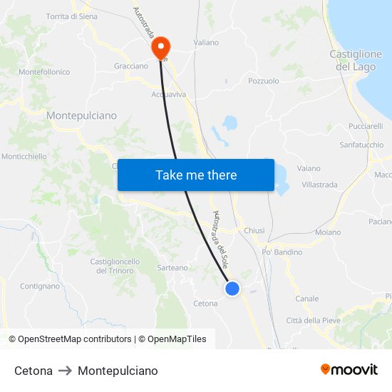 Cetona to Montepulciano map
