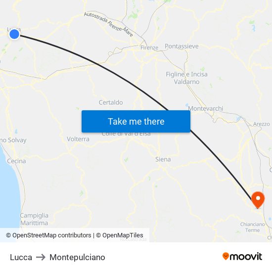 Lucca to Montepulciano map