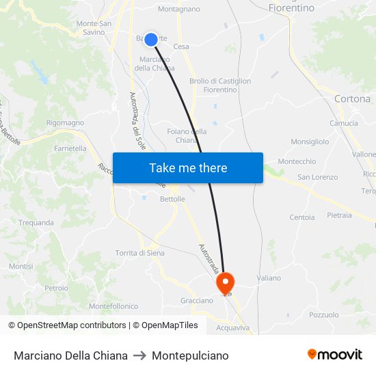 Marciano Della Chiana to Montepulciano map