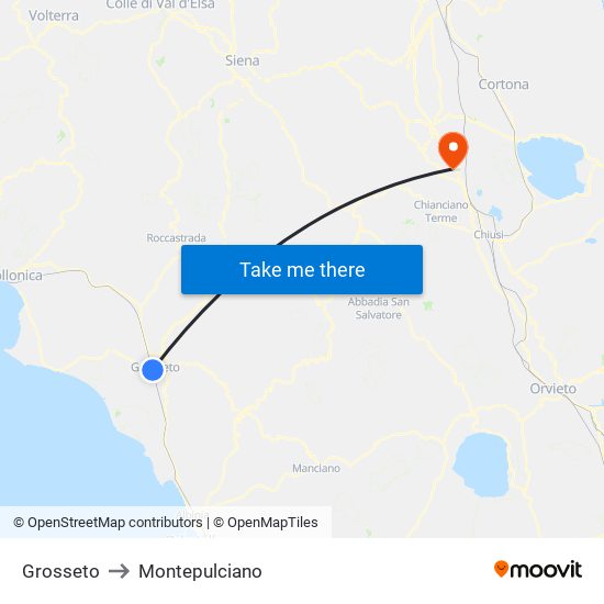 Grosseto to Montepulciano map