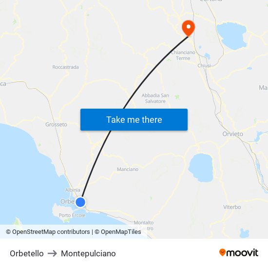 Orbetello to Montepulciano map