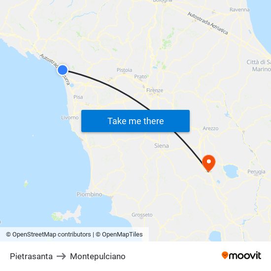 Pietrasanta to Montepulciano map