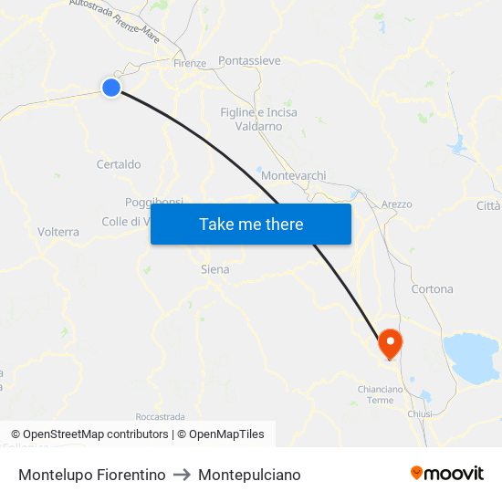 Montelupo Fiorentino to Montepulciano map