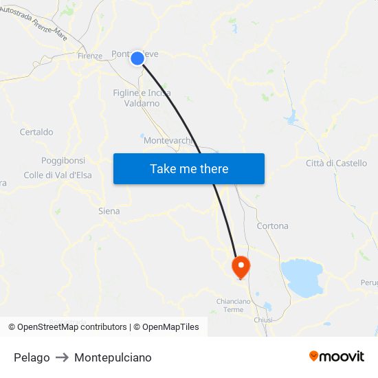 Pelago to Montepulciano map