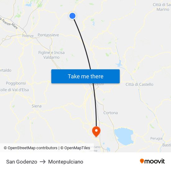 San Godenzo to Montepulciano map