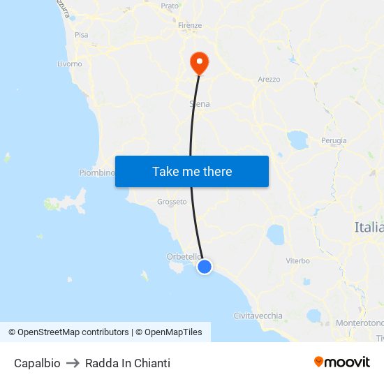 Capalbio to Radda In Chianti map