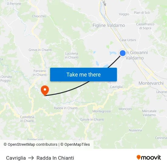 Cavriglia to Radda In Chianti map