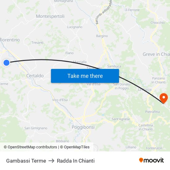 Gambassi Terme to Radda In Chianti map