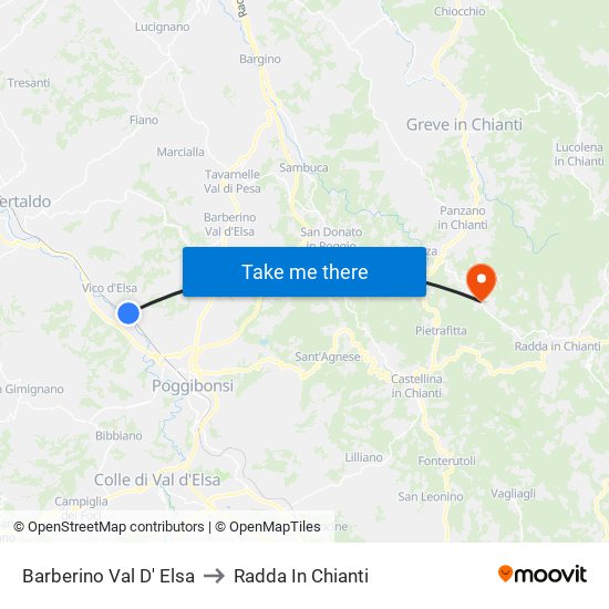Barberino Val D' Elsa to Radda In Chianti map