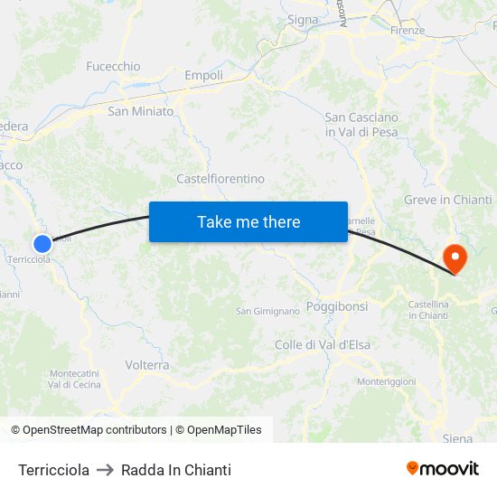 Terricciola to Radda In Chianti map