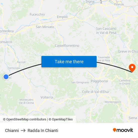 Chianni to Radda In Chianti map