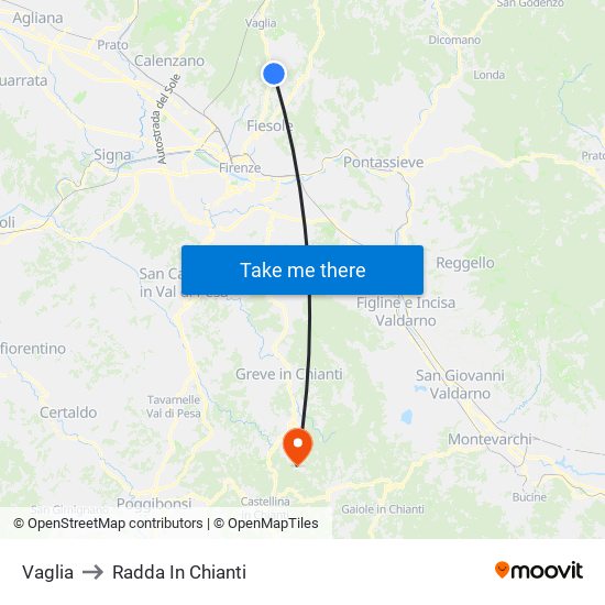 Vaglia to Radda In Chianti map