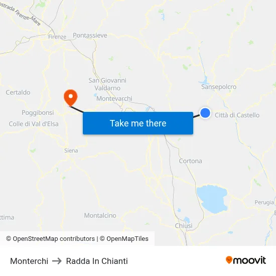 Monterchi to Radda In Chianti map