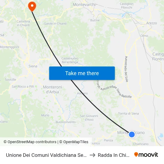 Union of Municipalities of Valdichiana Senese to Radda In Chianti map
