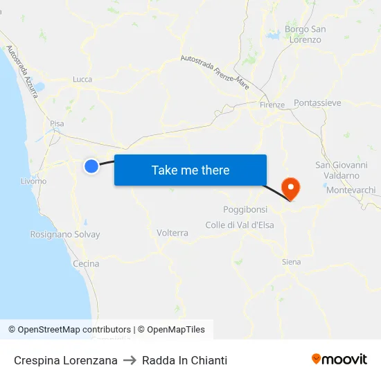 Crespina Lorenzana to Radda In Chianti map