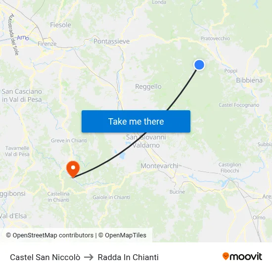 Castel San Niccolò to Radda In Chianti map