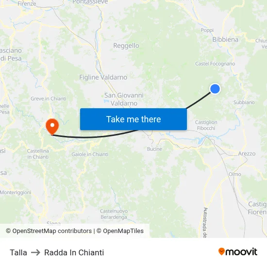 Talla to Radda In Chianti map