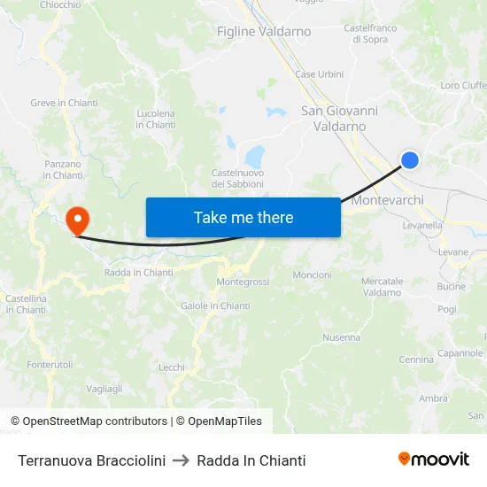 Terranuova Bracciolini to Radda In Chianti map