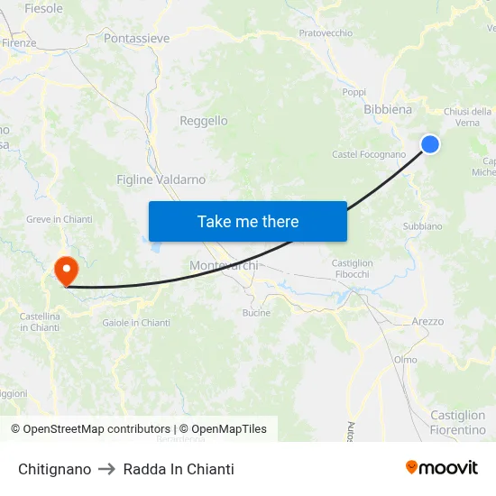 Chitignano to Radda In Chianti map