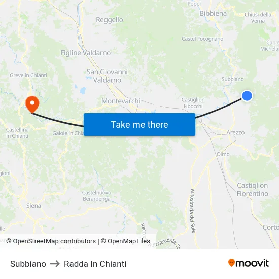 Subbiano to Radda In Chianti map