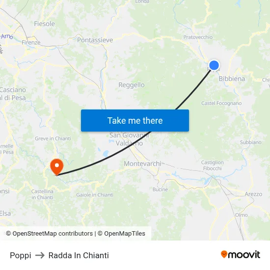 Poppi to Radda In Chianti map