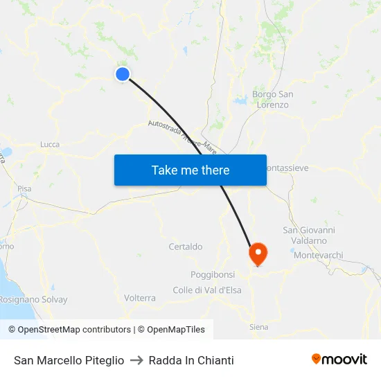 San Marcello Piteglio to Radda In Chianti map