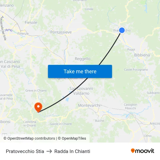 Pratovecchio Stia to Radda In Chianti map