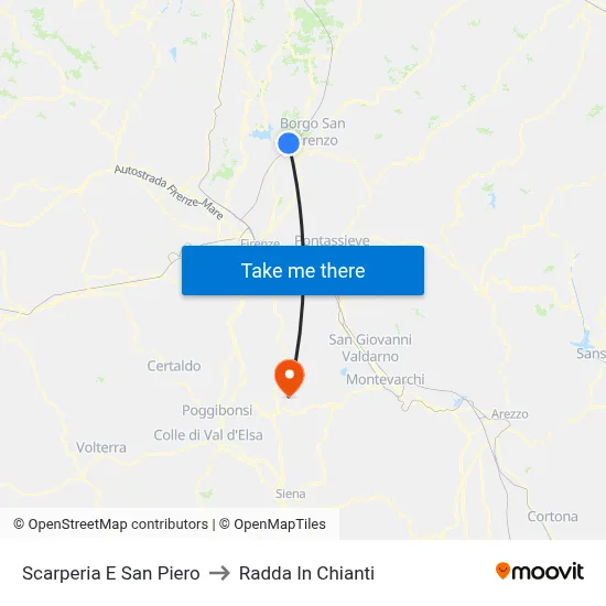 Scarperia and San Piero to Radda In Chianti map