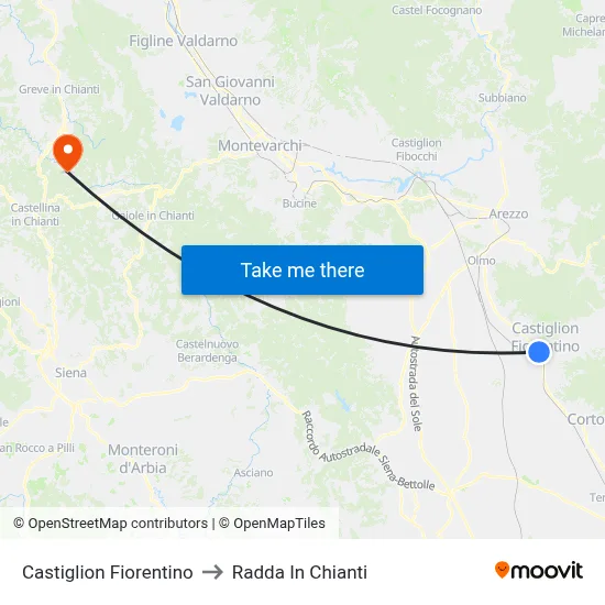 Castiglion Fiorentino to Radda In Chianti map