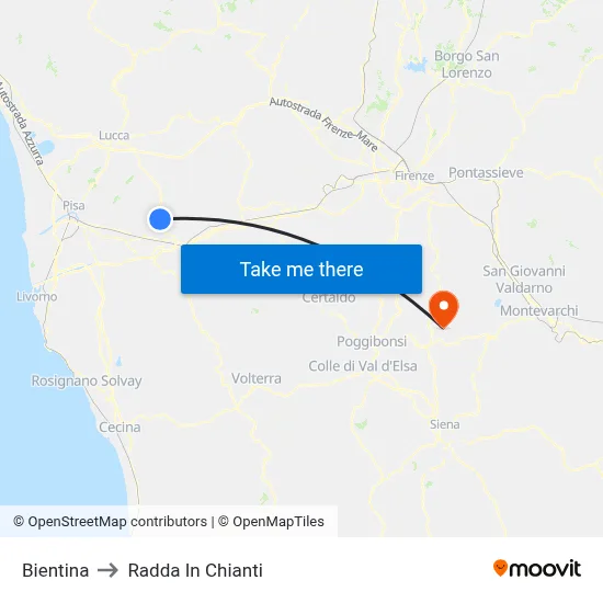 Bientina to Radda In Chianti map